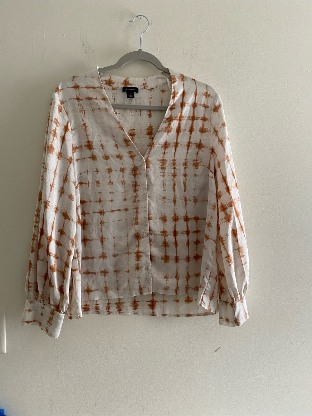 Halogen White & Rust Grid Tie-Dye Button-Down Blouse